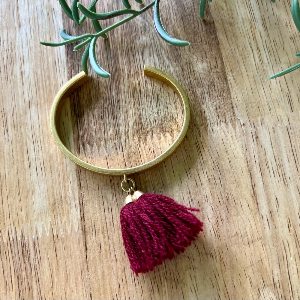 Madewell Gold Bracelet with Burgundy Tassel